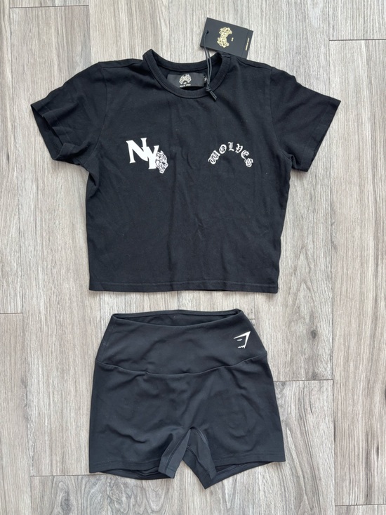 Gymshark Pants - SHE Darc NY Wolves Baby Tee NWT XS + Gymshark Black High-waisted Shorts S